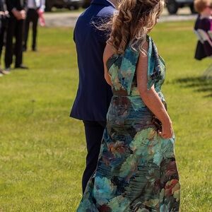 Adrianna Papell Aidan Mattox One Shoulder Dress - Teal Multicolor & Black Floral